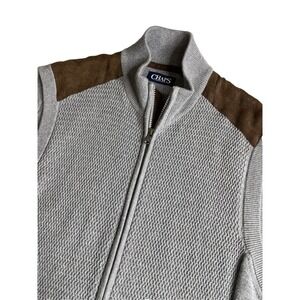 Chaps Men's Vest Sleeveless Pockets Fleece Full Zip Size XL Gray Suede Trim Knit